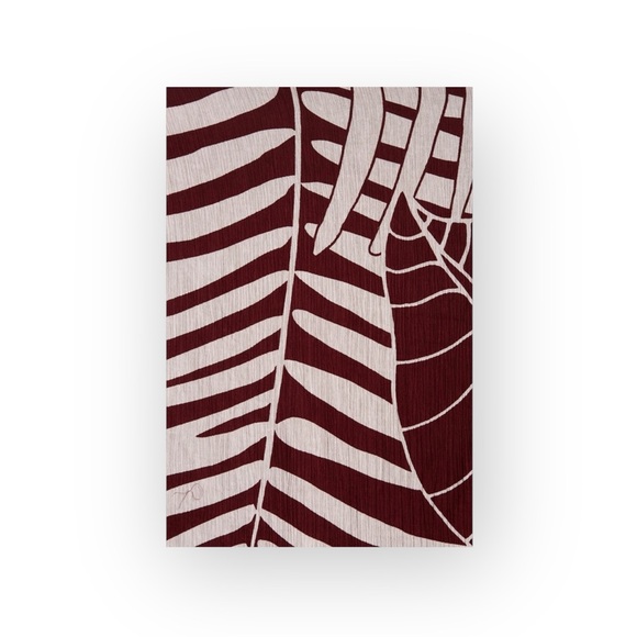 new Liebeskind Berlin 𑁍 Woven Jungle Leaf Print Scarf 𑁍 Wine 𑁍 Made in India - Picture 7 of 14